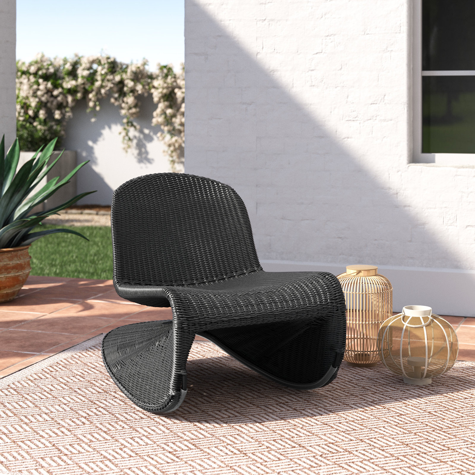 Daughtery Wicker Outdoor Armless Lounge Chair, Vintage Coal