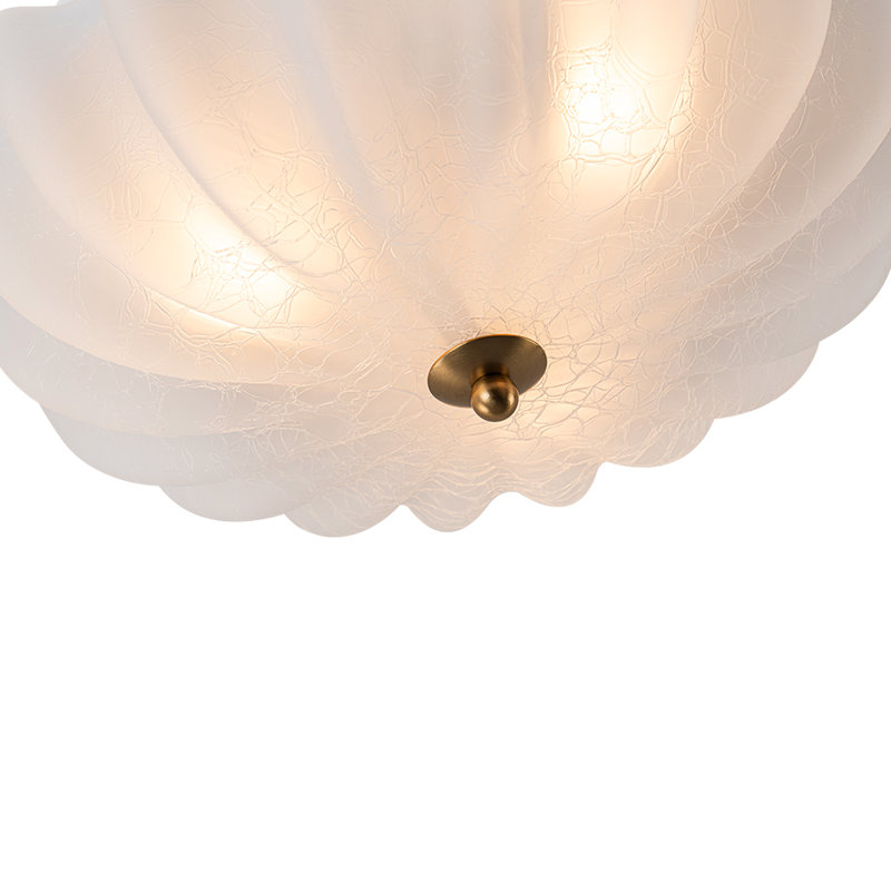 3 - Light French Flower Crackled Scalloped Semi Flush Mount, White