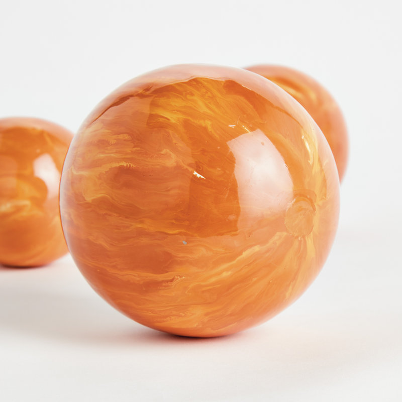 Orbis Enameled Iron Hand-Painted Orb in Orange Large, Orange