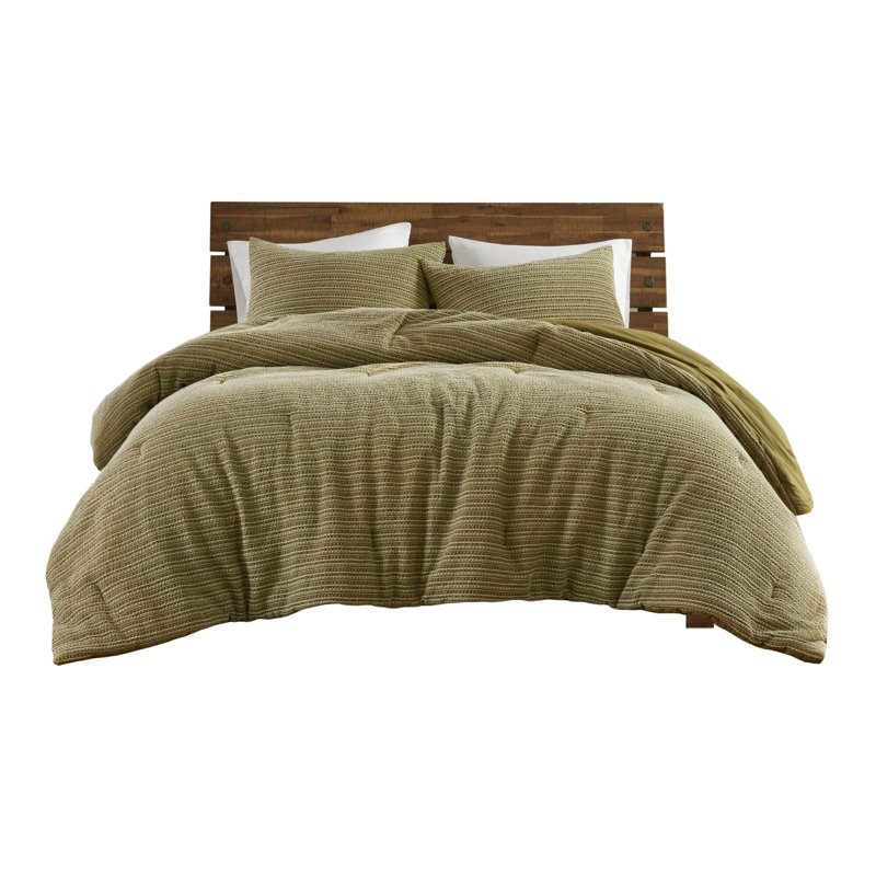 Ensemble d'édredon 3 pièces gaufré, Édredon double + 2 taies décoratives, Vert