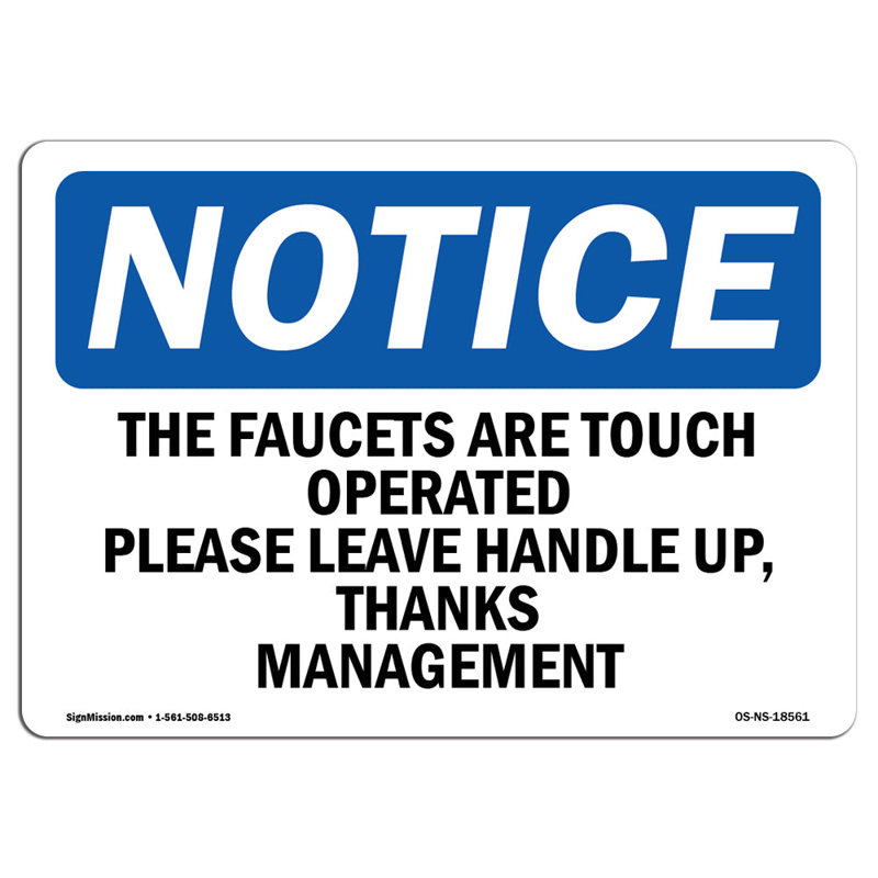 Les robinets sont à commande tactile Veuillez laisser une affiche en aluminium 18 x 24