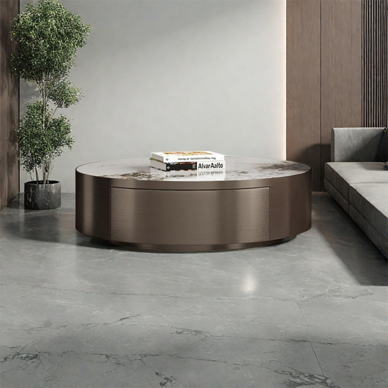 Round rock panel coffee table living room, 12.6" H x 39.4" L x 39.4" W