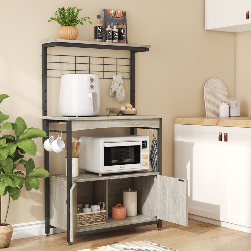 Piercarla 32'' Kitchen Baker's Rack with Storage Door Cabinets Microwave, Compatibility for Microwave, Coffee maker, Grey