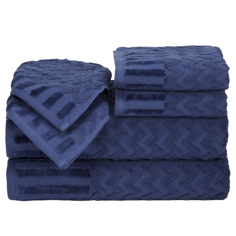 Ensemble de 6 serviettes de bain en coton Harva - Serviettes décoratives luxueuses, Bleu marine