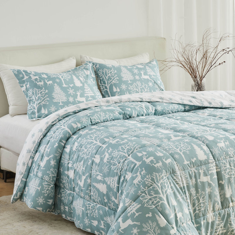 Microfiber Comforter Set with Shams, King Comforter + 2 King Shams, Enchanted Woods Blue