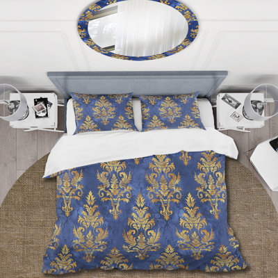 Royal Gold Blue Traditional Damask I - Ensemble de housse de couette Traditional