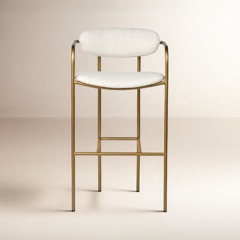 Belarus Fabric Seat Stool, Antiqued Gold, Cream Linen Blend