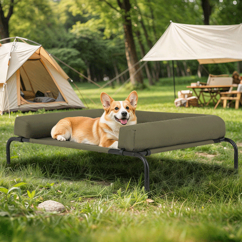 Elevated Dog Bed with Removable Cooling Cushion, Très grand (l 55 po x P 36 po x H 9 po), Brun