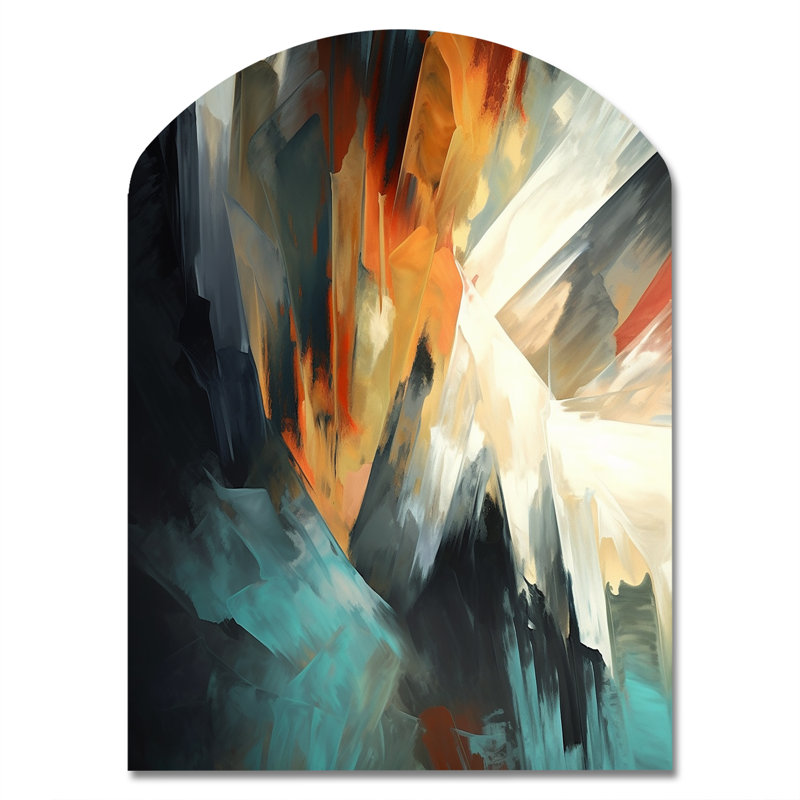Orange And Blue Abstract Mixed Colors I - Abstract Minimalism Arch Shape Irregular Metal Wall Decor, 34" H x 25" W x 1" D