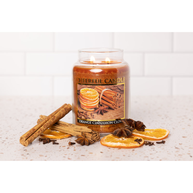 Orange Cinnamon Clove Scented Glass Jar Candle with Lid, 24 oz