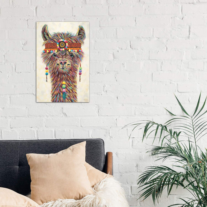 «Hippie Llama II» par Carolee Vitaletti - impression d'art graphique, Toile tendue, H 26 po x l 18 po x 1,5 po