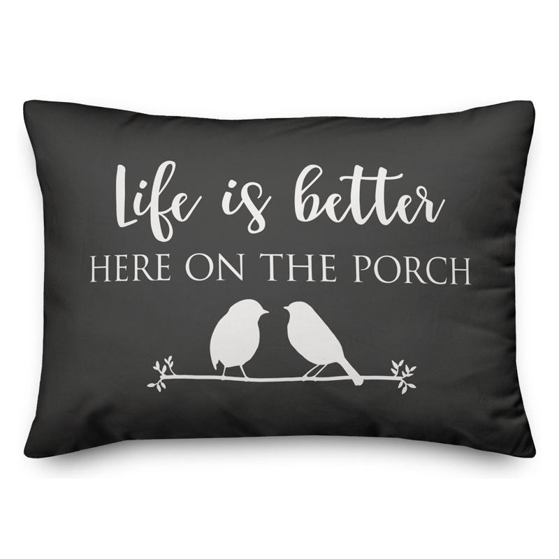 Textual Outdoor Reversible Throw Pillow, Charcoal