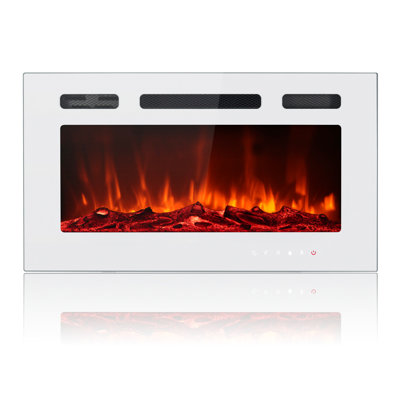 30" White 3-in-1 Electric Fireplace Heater, 12 Color Flame with Breathing Flame