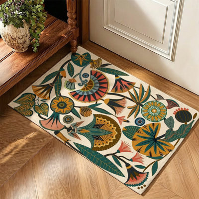 Tapis 47 po x 31 po, motif botanique rétro crème pour un décor bohème rétro