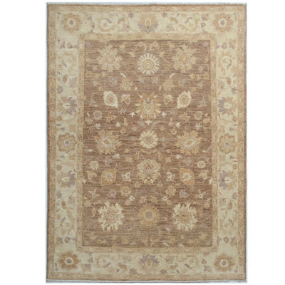 Tapis unique en laine noué à la main brun / brun clair de 4 pi 10 po x 6 pi 7 po Lueseal