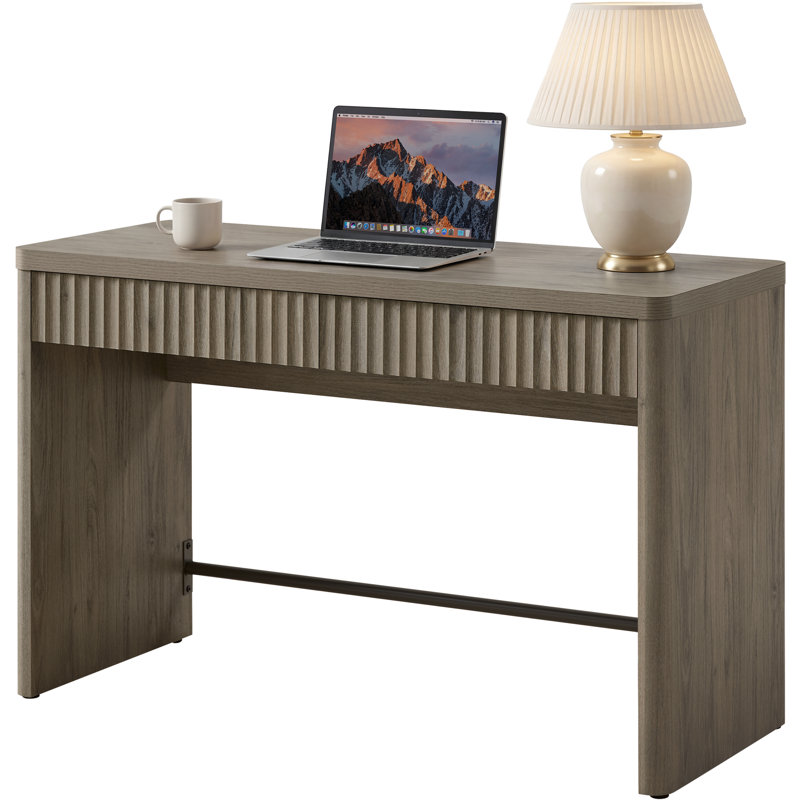 Bureau moderne cannelé avec 2 tiroirs cachés l 48,86 po Cesiro, Grey