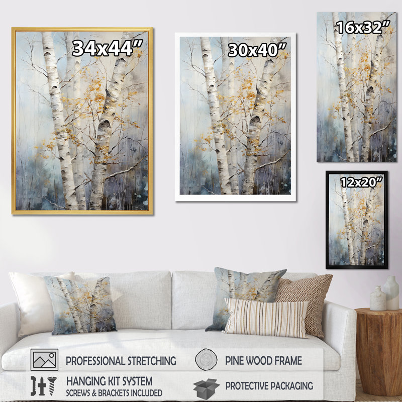 «Silver Blue Tree Birchs Breath» sur toile, Toile tendue, H 44 po x l 34 po x P 1,5 po