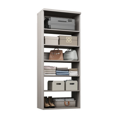 Grey Oak 31.5" Wall-Mounted Closet Section with 6 Shelves