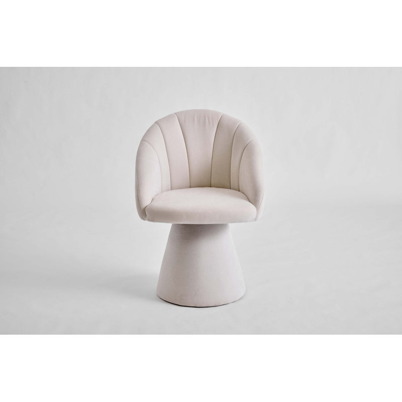 Chenille Fabric Swivel Accent Armchair With Ergonomic Curved Backrest, 360-Degree Rotation, High Cylindrical Base, And Supportive Foam Cushioning.