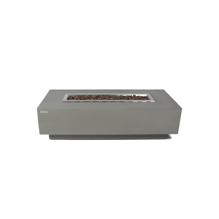 Granville Elementi 60" Rectangular Outdoor Concrete Fire Pit Table with Lava Rocks and Cover