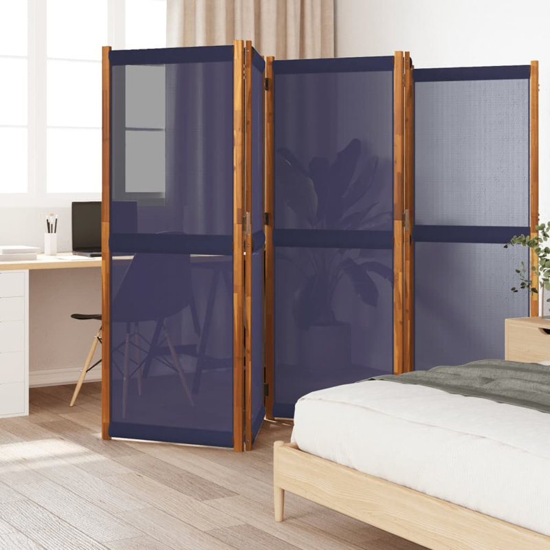 Metts 457.2cm H Solid Wood Folding Room Divider, 180cm H x 350cm W, 5, Dark Blue