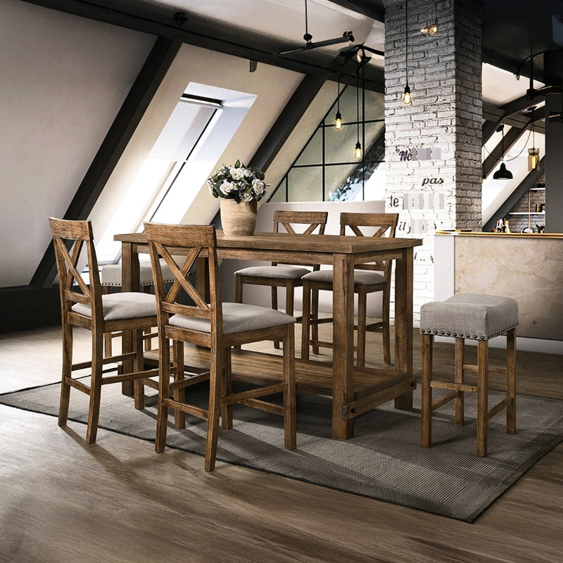 Sans accoudoirs, revêtu de lin, 2 chaises de salle à manger, bois en forme de X, brun clair et chêne antique, siège rembourré, hauteur de comptoir à hauteur standard, dossier croisé, couleur, siège uni