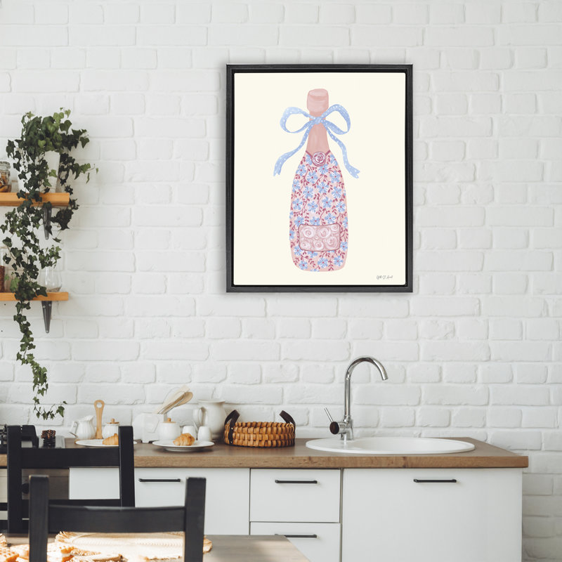 Cadre flottant pastel Coquette Champagne, design par Yvette St. Amant, Cadre flottant noir de jais, H 21 po x l 17 po
