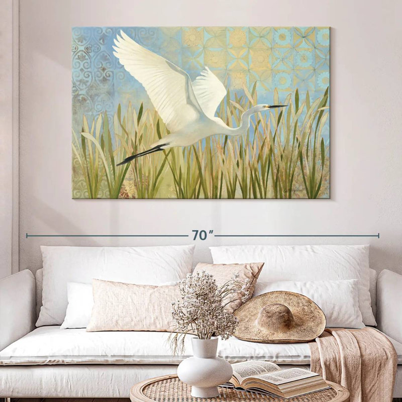 Snowy Egret In Flight, 34" H x 51" W