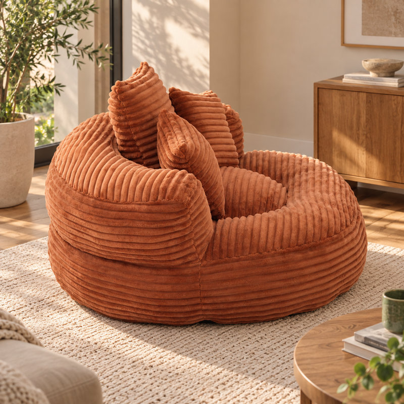 Pouf individuel avec 3 coussins, accoudoirs et rembourrage en mousse mémoire haute densité