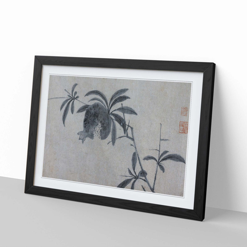 Pomegranate Tree by Shen Zhou - Picture Frame Painting Print, 27cm H x 36cm W x 2cm D, Black Framed