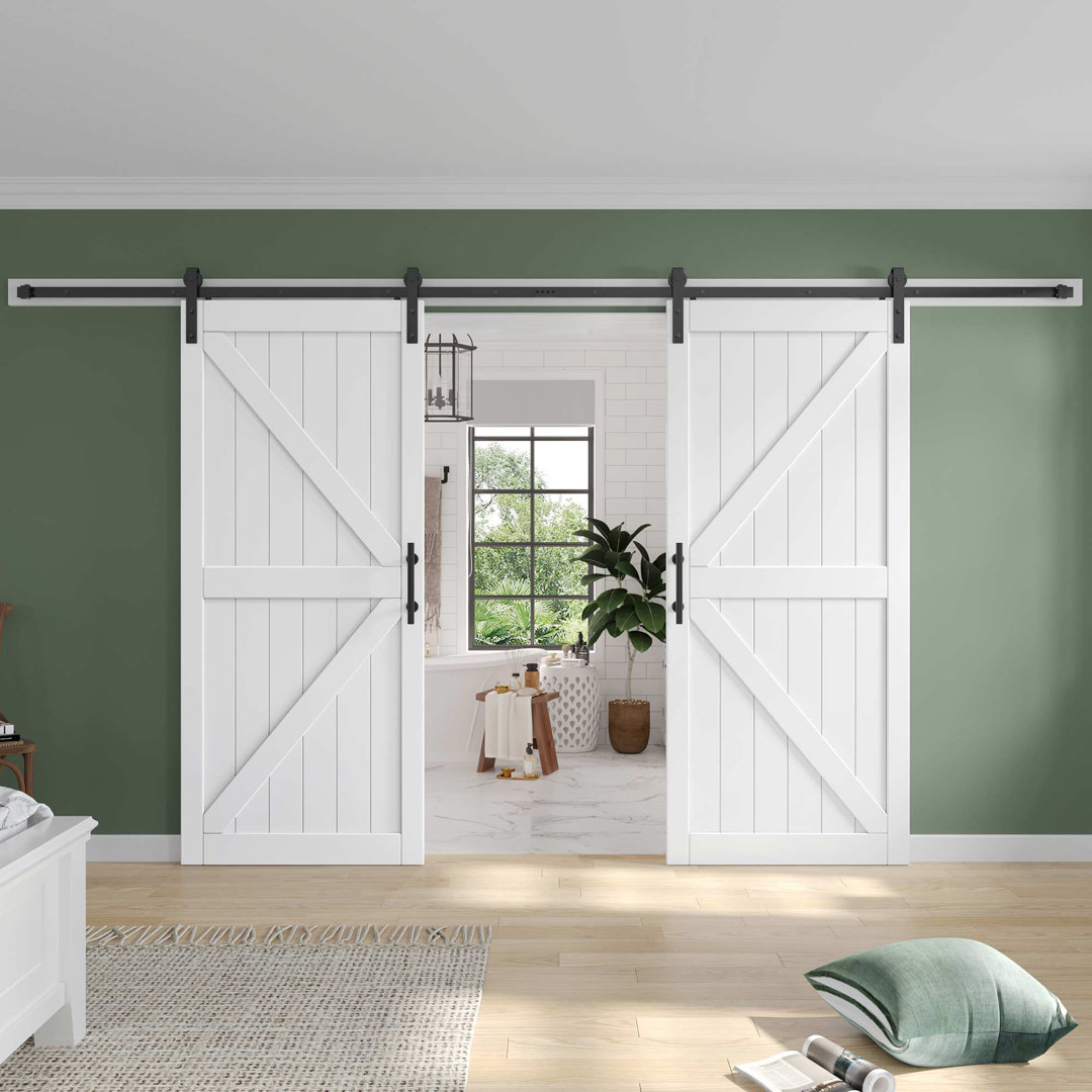 Paneled Manufactured Wood Double Barn Door with Installation Hardware Kit TREEBLING 