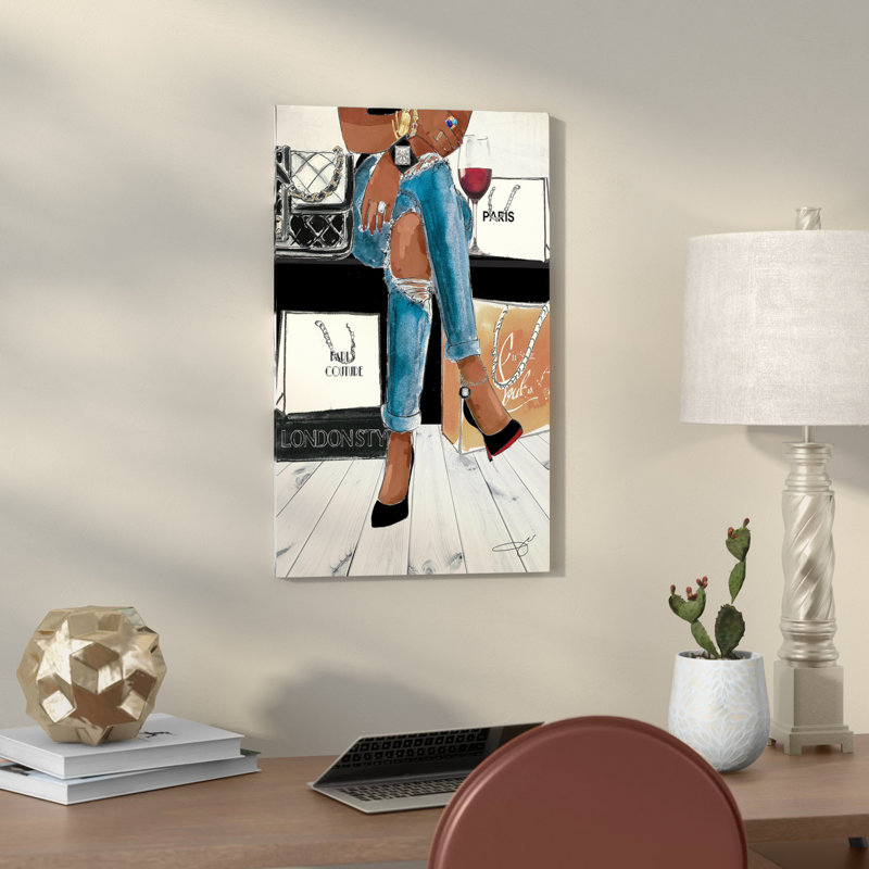 "Vin et magasinage I" par Jodi, reproduction sur toile, H 30 po x l 18 po