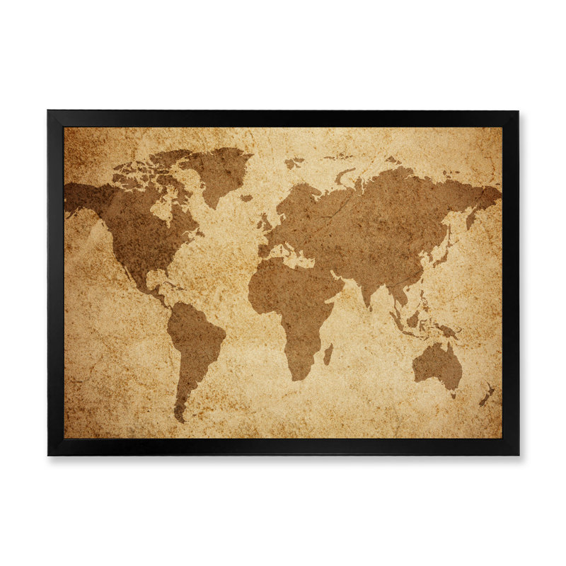 Ancienne carte du monde V - reproduction d'art sur toile, H 12 po x l 20 po x p 1 po, Noir