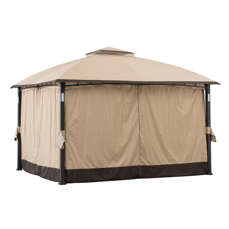 Sunjoy Moorehead 11 x 13 ft. Gazebo with LED Lighting and Bluetooth Sound, Tan/Brown