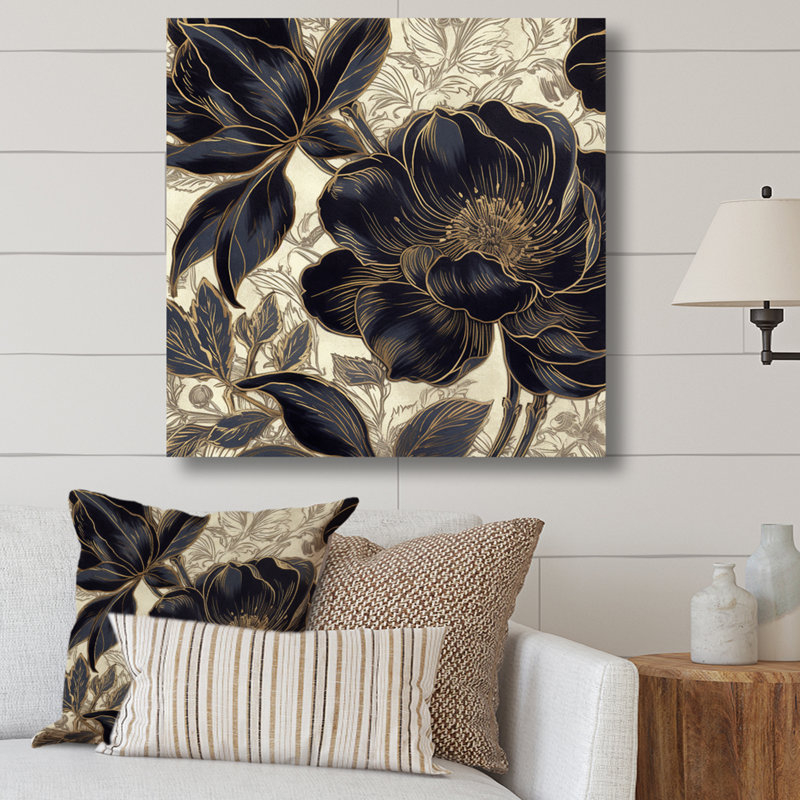 Impression sur toile Meghan Blue Gold Carnation Flower I sur toile, H 16 po x l 16 po x P 1 po, Toile tendue