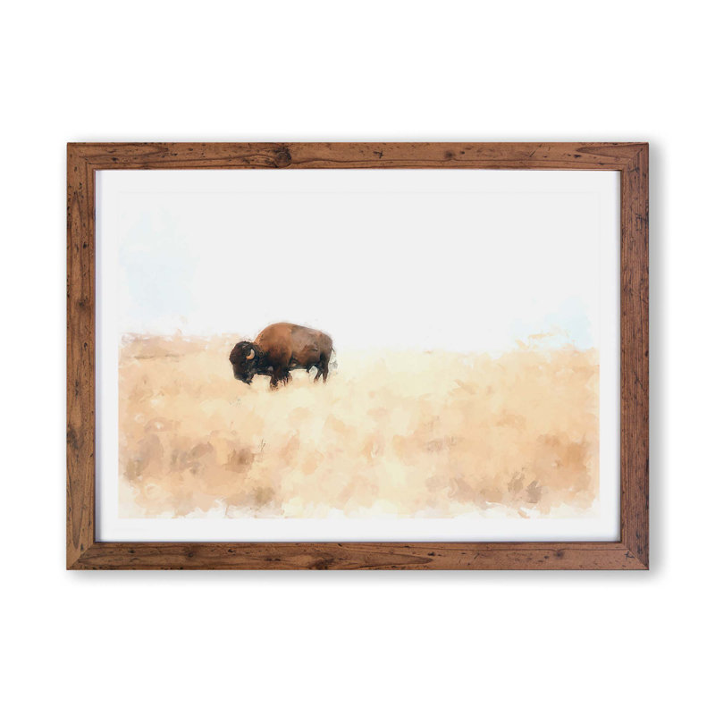 Wandering Bison - Framed Print, 62cm H x 87cm W x 2cm D, Walnut