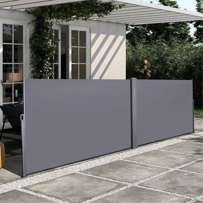 276" X 71'' Retractable Side Awning, Waterproof, Privacy Screen, Grey 276'' Awning For Balcony Use, -,
