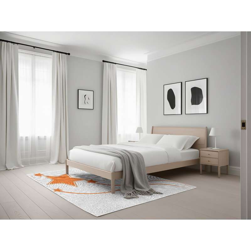 Tapis gris/zone orange à motifs, Rectangle 5 pi x 7 pi