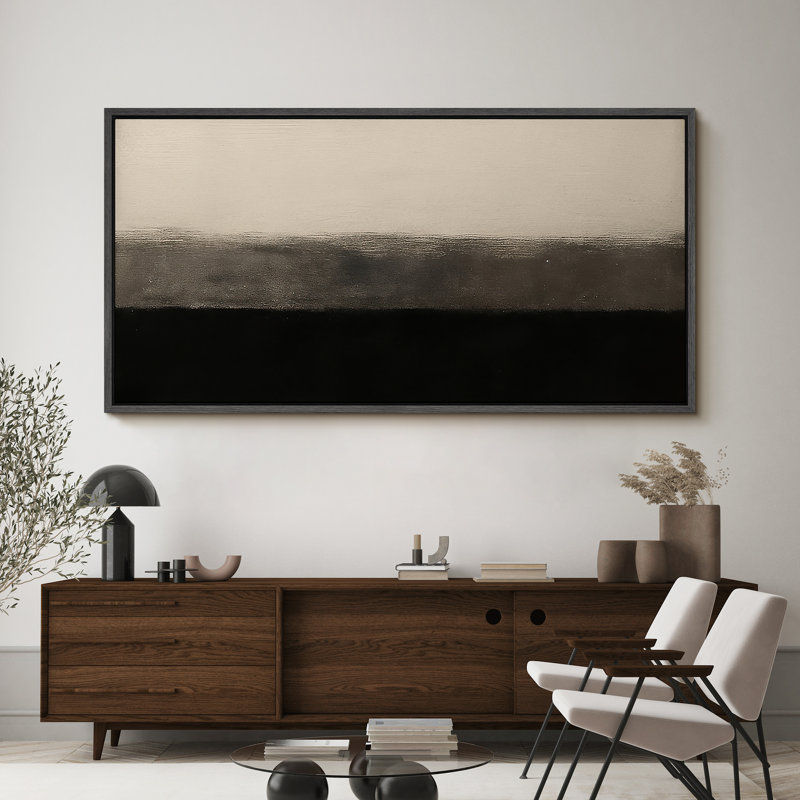 Grande impression sur toile encadrée - reproduction abstraite neutre pour décoration murale minimaliste moderne, Noir