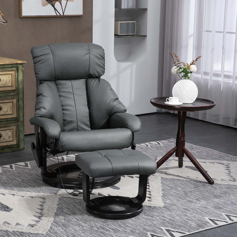 Massage Recliner Chair With Ottoman, 360° Swivel Recliner And Footstool, 10 Point Vibration, PU Leather Reclining Chair With Side Pocket And Remote Control
