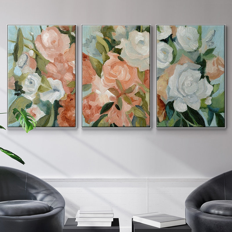 Bouquet Scatter I, reproduction sur toile 3 pièces, H 40 po x l 90 po x P 2 po, Blanc