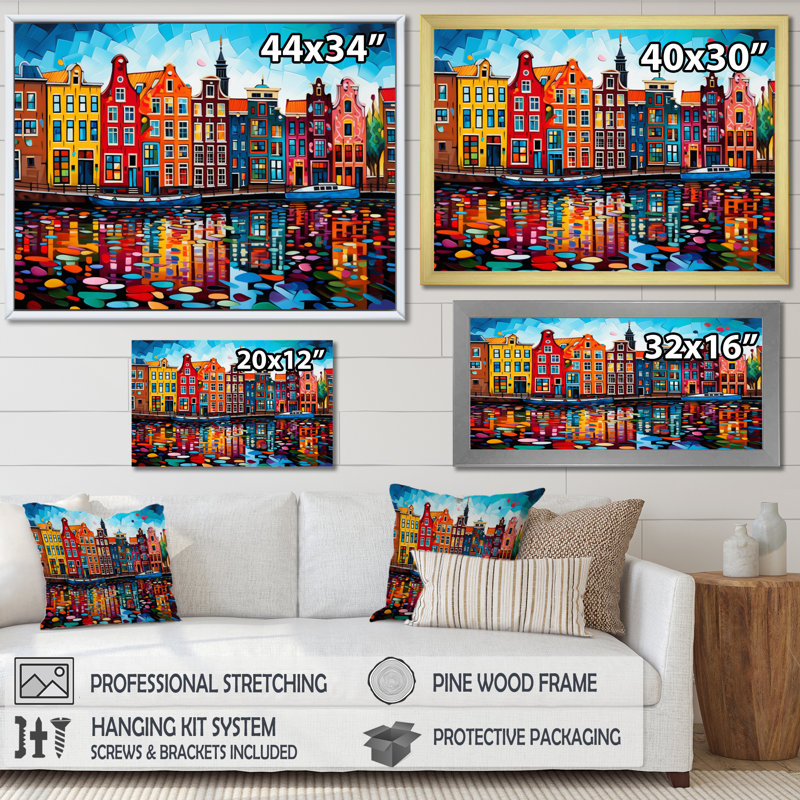 City Amsterdam Popart I - impressions sur toile Amsterdam, Toile tendue, H 34 po x l 44 po x P 1,5 po