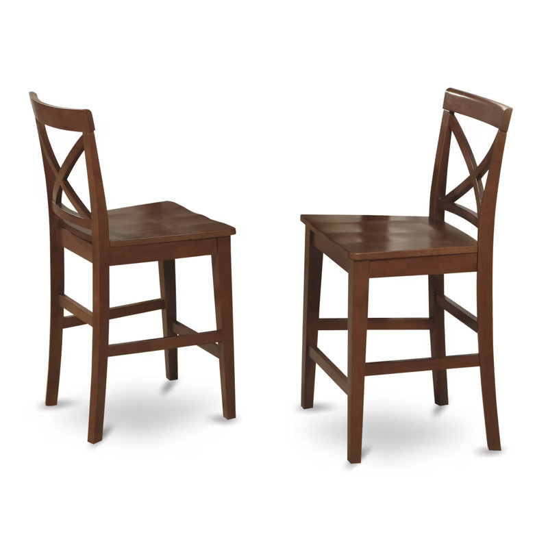 X-Back counter height dining chairs - Rubberwood Structure counter height dining chairs set of 2, Dark Brown, Wood