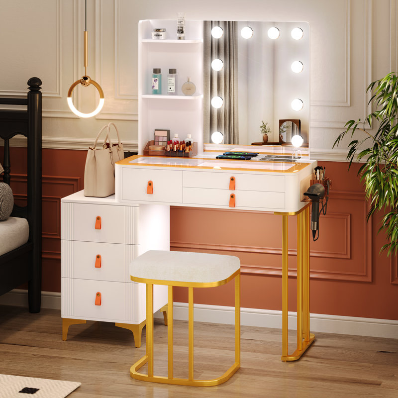 Dressing Table, White/Gold