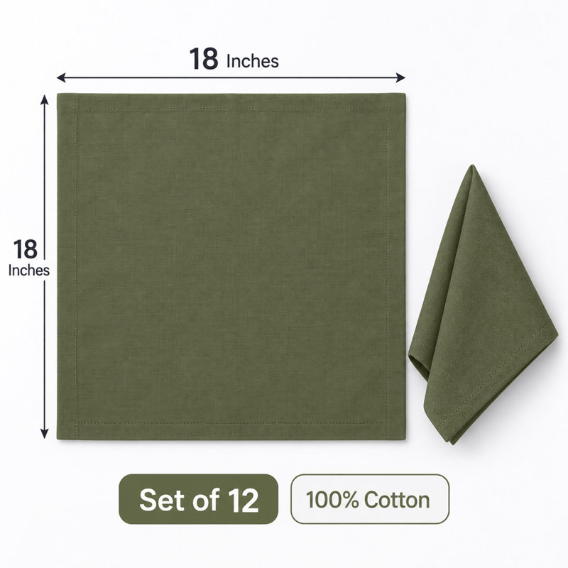 Serviettes de table en coton olive de 18 pouces, ensemble de 12