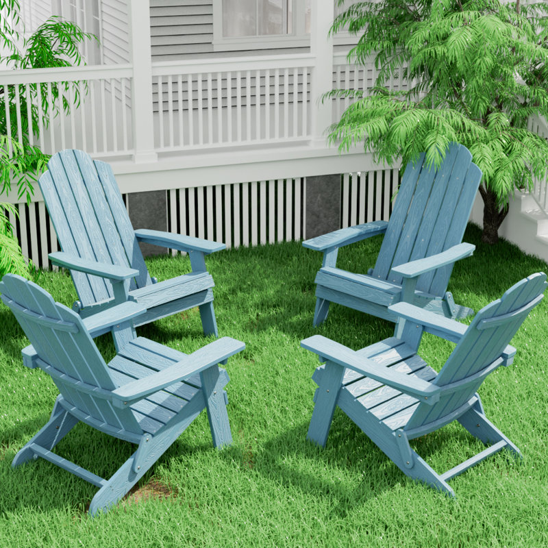 All Weather Outdoor Folding AdirondackChair (Set of 4), Blue