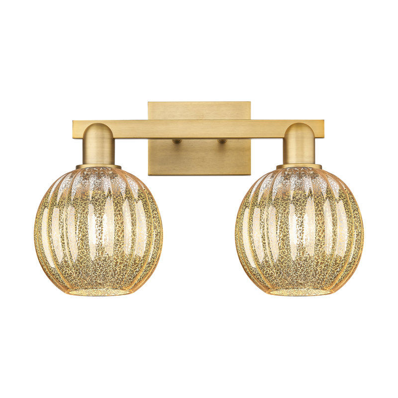 Preston 2 Light Globe Shade Bath Vanity Light, Mercury, Brushed Brass