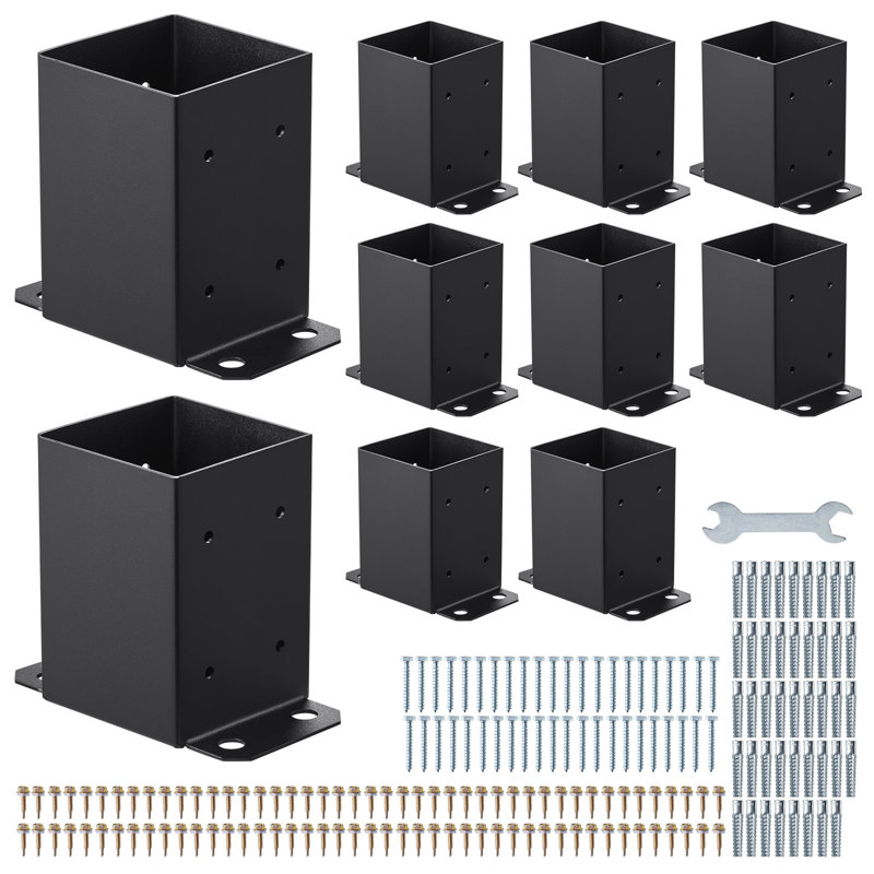 Base de poteau 4 x 4, supports intérieurs de poteau de 3,6 x 3,6 po / 91,44 x 91,44 mm, poteaux de terrasse en acier au carbone robustes, supports de poteaux en bois pour plaque de base de support de rampe de pavillon, noir