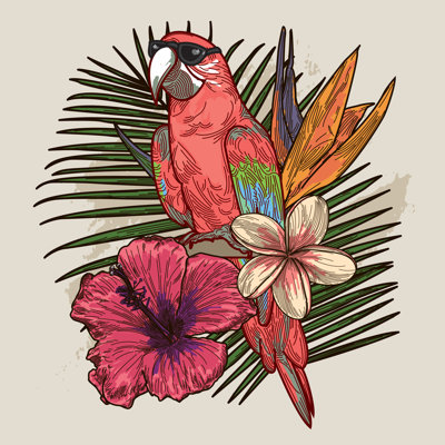 Tropical Parrot With Sunglasses by Samposnick - Wrapped Canvas Print