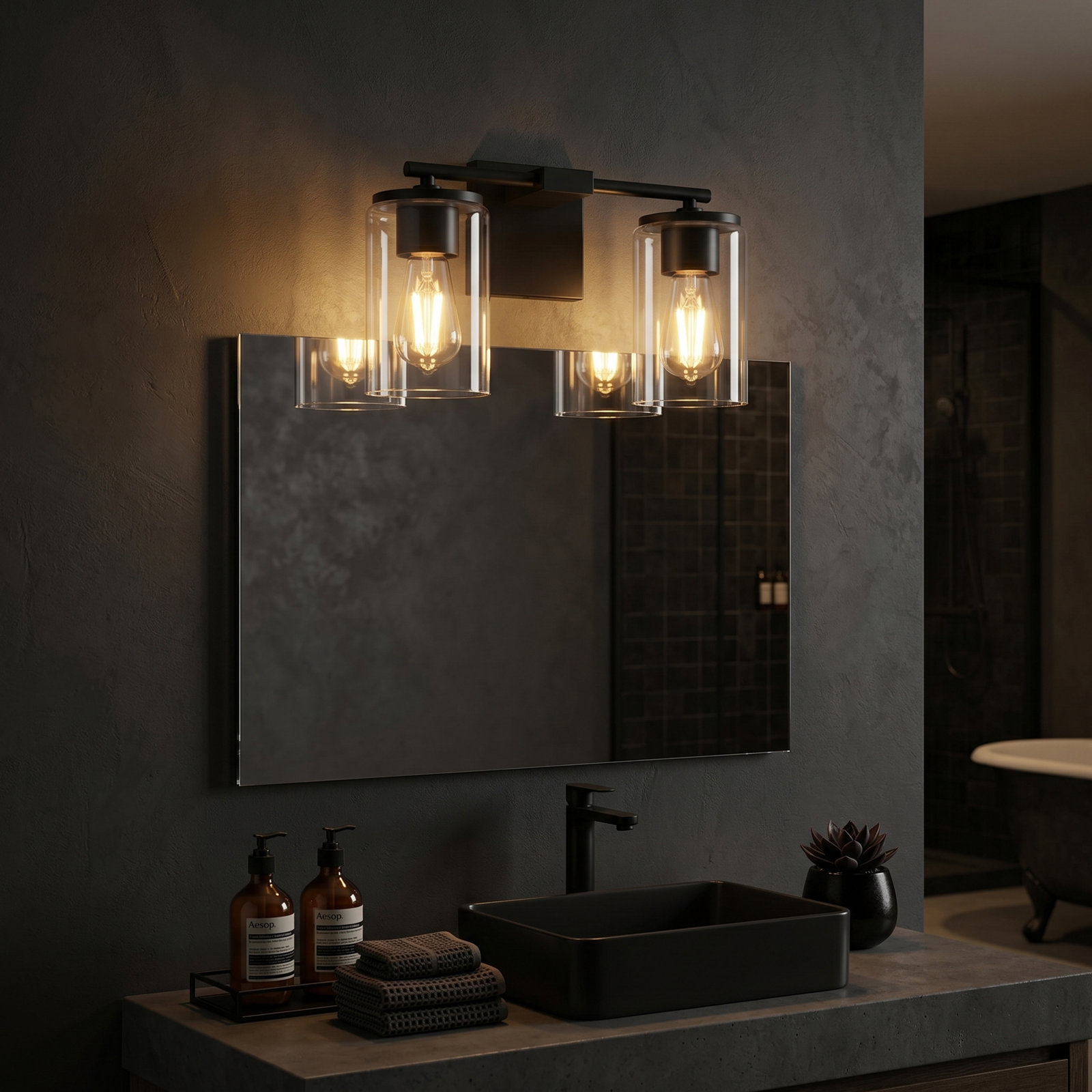 Gabi Linear Vanity Light, Matte Black, 2 Lights